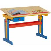 Bureau enfant écolier junior flexi table à dessin réglable en hauteur et pupitre inclinable avec 1 tiroir en pin lasuré multicolore - Multicolore