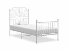 Cadre de lit blanc métal et contreplaqué 90x200 cm
