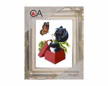 Collection D'Art 3193K Chaton et Papillon Kit de Canevas Coton Multicolore 14 x 18 x 0,1 cm