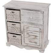 Commode / table d'appoint / armoire, 3 paniers, 1 tiroir, 60x30x63cm, shabby, vintage, blanc
