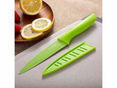 Couteau de cuisine en acier inoxydable avec gaine et poignée ergonomique vert