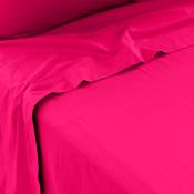Drap de lit percale de coton uni brodé rose 180 x 290 cm