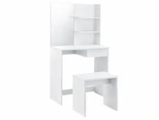 [en.casa] coiffeuse table de maquillage avec tiroir et chaise panneau en fibre de bois blanc 141 x 75 x 39,7 cm