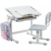 Ensemble bureau et chaise pour enfant tutto table et chaise réglable en hauteur, pupitre inclinable, métal blanc et plastique gris - Blanc, Gris