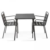 Ensemble table de jardin carrée et 2 fauteuils acier gris