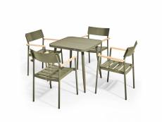 Ensemble table de jardin et 4 fauteuils en aluminium/bois vert kaki