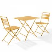 Ensemble table de jardin pliante et 2 chaises acier jaune - Palavas - Jaune