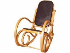 Fauteuil à bascule rocking chair en bois clair assise en cuir marron fab040008