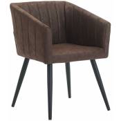 Fauteuil lounge chaise salle à manger en tissu velours marron chocolat avec pieds en métal noir