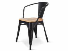 Kosmi - chaise en métal noir style industriel et assise en bois naturel clair - fauteuil avec accoudoirs
