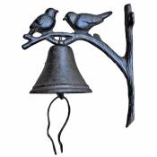 La Grande Prairie - Cloche carillon fonte oiseaux sur branche 17x10x17 cm