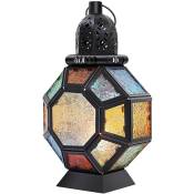 Lanterne à Bougie en Fer , Bougeoir en Verre Teinté Marocain Portable Lampe Suspendue Cheval Lumière Lanterne à Vent, Décoration Intérieure