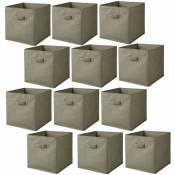 Lot de 12 cubes de rangement pliables en tissus avec poignée - Longueur 30 Largeur 30 Hauteur 30cm - Taupe
