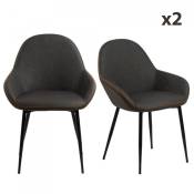 Lot de 2 chaises modernes en simili avec accoudoirs gris anthracite