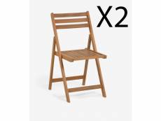 Lot de 2 chaises pliantes de jardin en bois massif d'acacia - longueur 44 x profondeur 47 x hauteur 78 cm