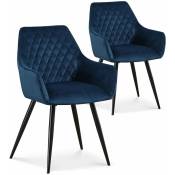 Lot de 2 chaises Victoria en velours bleu pieds noir - Bleu