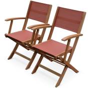 Lot de 2 fauteuils de jardin en bois Almeria. 2 fauteuils pliants Eucalyptus fsc huilé et textilène Terracotta / Terracotta - Terracotta
