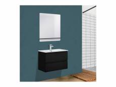 Meuble salle de bain 60 cm suspendu noir + miroir tablette