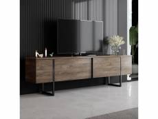 Meuble tv design 2 portes basculantes sibylle l180xh50cm métal noir et bois foncé