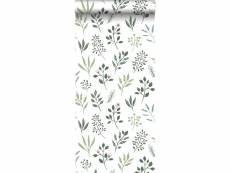 Papier peint fleurs au style scandinave blanc et vert
