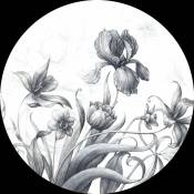 Papier peint panoramique rond adhésif fleurs - Ø