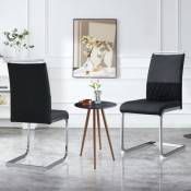 Redom - Lot de 2 chaises de salle à manger modernes, dossier en simili cuir et lin, chaise d'appoint rembourrée à dossier, dossier à rayures