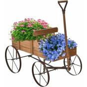 Relax4life - Brouette Décorative en Bois avec 4 Roues en Métal, Chariot à Fleurs avec Capacité de Charge Jusqu'à 15 kg, Bac à Fleurs pour Jardin