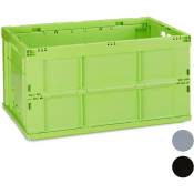 Relaxdays - Boîte pliable avec couvercle, caisse de rangement, plastique, coffre transport, 60 litres, 60x40x32 cm, vert