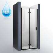 Sirhona - Noir Porte de douche de salle de bain 180° Porte pliante Porte pivotante Cloison de douche 6 mm verre de sécurité trempé 80x195 cm Porte