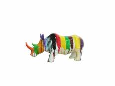 Statue rhinocéros avec coulures multicolores h24 cm - rhino drips 02