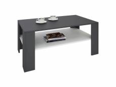 Table basse lorient, table de salon rectangulaire avec 1 étagère espace de rangement ouvert, en mélaminé gris mat et blanc mat