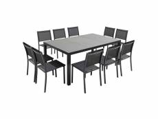 Table et 10 chaises de jardin aluminium céramique gris - tivoli
