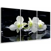 Tableau triptyque Tableau photo zen orchidées et galets - 90x60 cm