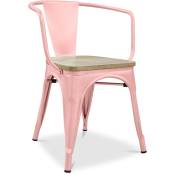 Tolix Style - Chaise de salle à manger avec accoudoirs - Bois et acier - Stylix Orange pâle - Bois, Acier - Orange pâle