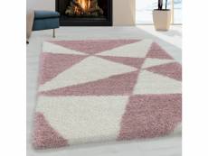 Triangle - tapis à poils longs et motifs géométrique - rose et blanc 080 x 150 cm TANGO801503101ROSE