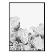 Affiche avec cadre noir - Roses en Noir et Blanc - 50x70