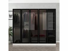 Armoire avec 5 portes en verre fumé, blanc-noir 225 x 190-210 cm - dimensions: 210cm Azura-44668_19682