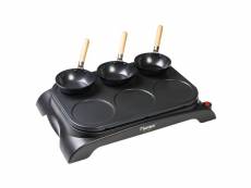 Bestron service party wok électrique, grill de table avec mini poeles wok pour 6 personnes, 1000 watts, couleur: noir