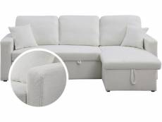 Canapé d'angle convertible-reversible avec coffre "alain" - 3 places - bouclettes - blanc