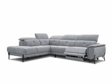 Canapé d'angle gauche avena 5 places relax électrique tissu gris clair