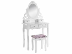 Coiffeuse en bois avec miroir tabouret et 4 tiroirs 75 cm ovale blanc helloshop26 19_0000474