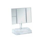 Coiffeuse Miroir lumineux tactile à led Fanano, surface de miroir 100 % et grossissement de 2x ou 3x, avec espace de rangement, plastique - verre,