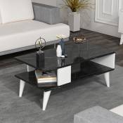 [en.casa] - Table basse Lycksele avec espace de rangement 40 x 90 x 45 cm marbre noir / blanc