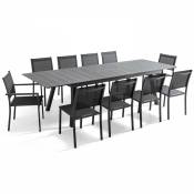 Ensemble table de jardin extensible et 10 chaises en aluminium gris - Gris