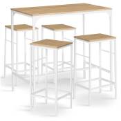 Ensemble table haute de bar detroit 100 cm et 4 tabourets bois et métal blanc design industriel - Naturel