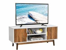 Giantex meuble tv 2 portes, banc tv 109 x 38 x 45,7 cm pour tv jusqu'à 50 pouce avec 2 trous de gestion des câbles