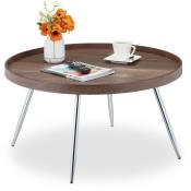 Guéridon, table d'appoint ronde, HxD: 42x78 cm, aspect bois vintage, console mdf et acier, marron/argenté - Relaxdays