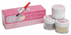 Holly Cupcakes Set of 3 Stunning Sparkly Decorating Glitters with Application Brush: Silver, Gold and Iridescent White