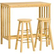 Homcom - Ensemble table de bar 2 tabourets avec repose-pieds bois de bambou verni