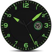 Horloge Murale Design Moderne - Pendule avec Ecran Température Digitale - 25 cm Noir et Vert
